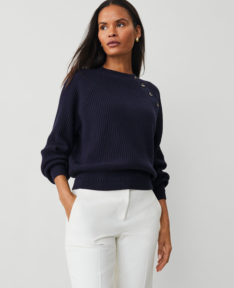 Ribbed Button Raglan Sweater