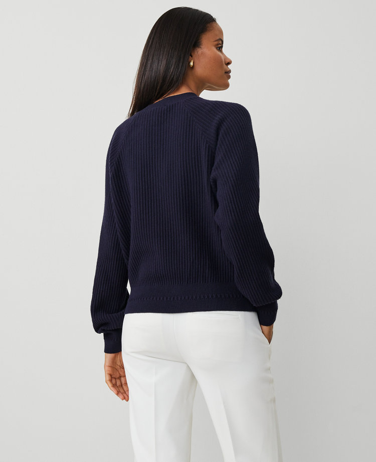 Ribbed Button Raglan Sweater