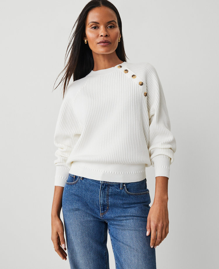 Ribbed Button Raglan Sweater