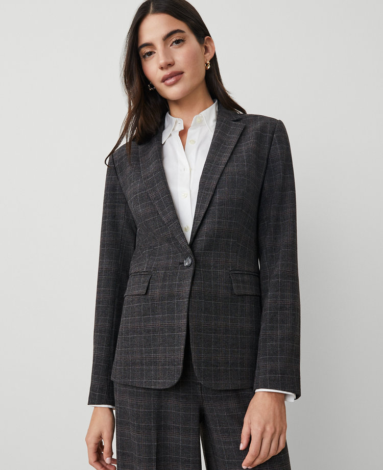 The Notched One-Button Blazer in Plaid