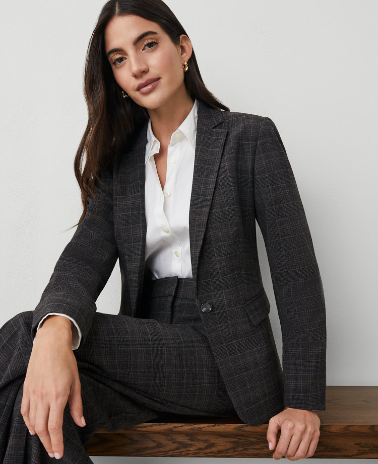 The Notched One-Button Blazer in Plaid