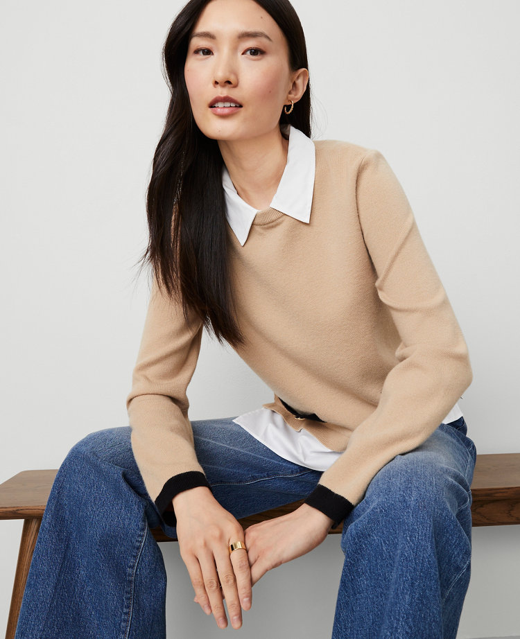 Ann Taylor Collared Mixed Media Sweater Size 2XL Baguette Women's