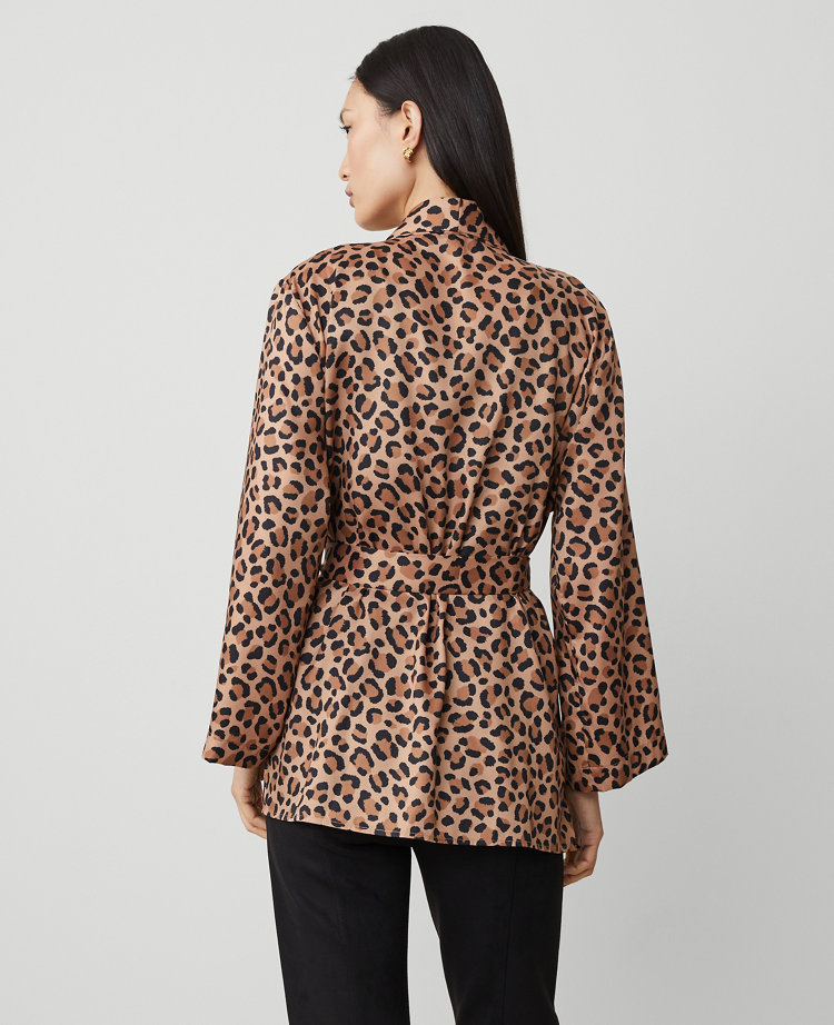 Animal Print Belted Kimono - Tan