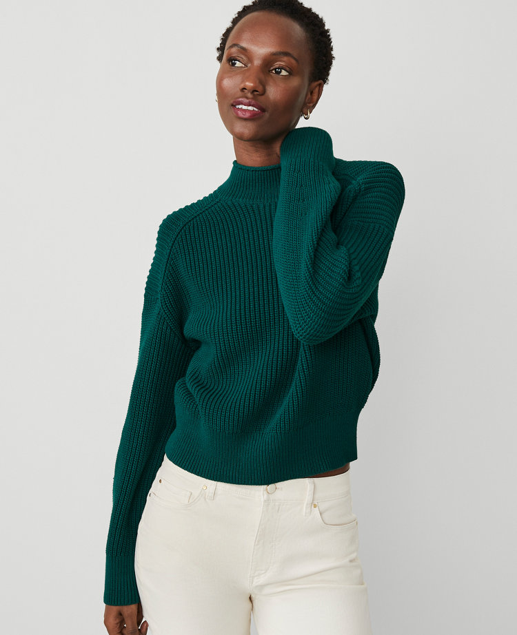 Ribbed Mock Neck Wedge Sweater