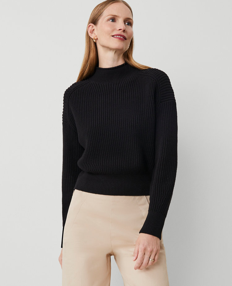 Ribbed Mock Neck Wedge Sweater