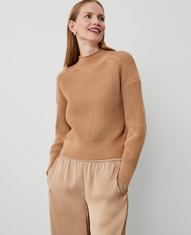 Ribbed Mock Neck Wedge Sweater