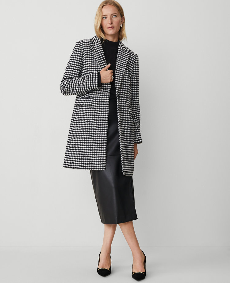 Ann Taylor Petite Checked Chesterfield Coat Black Women's