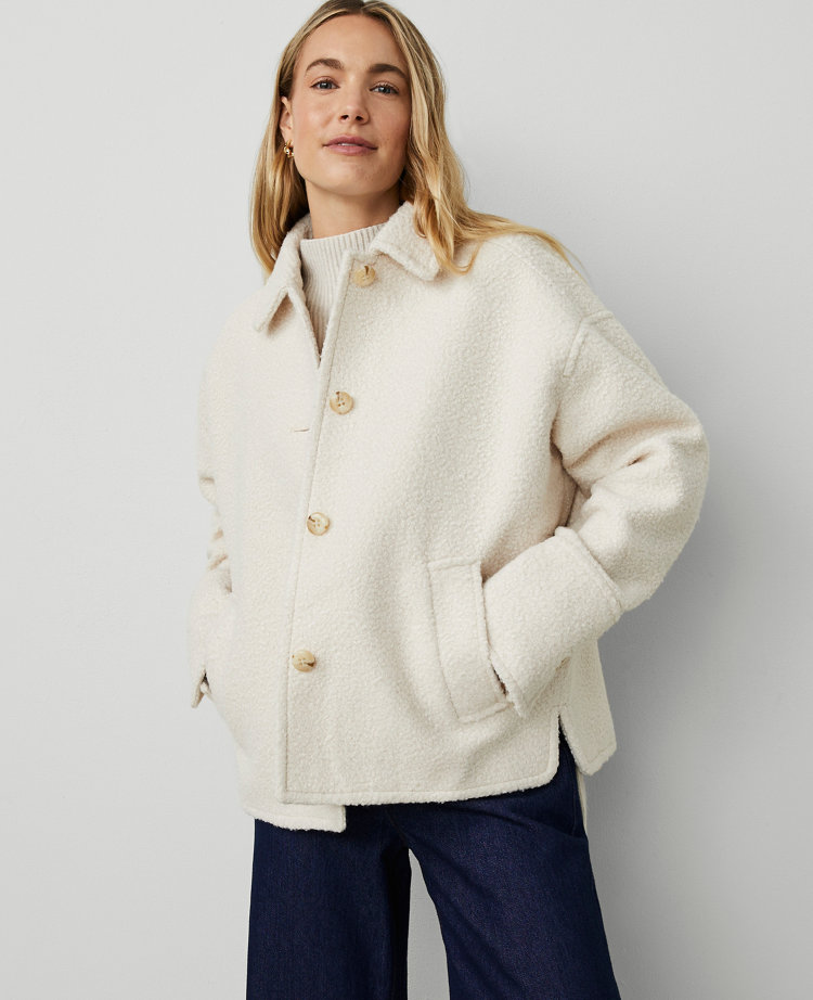 Petite Collared Button Front Relaxed Jacket