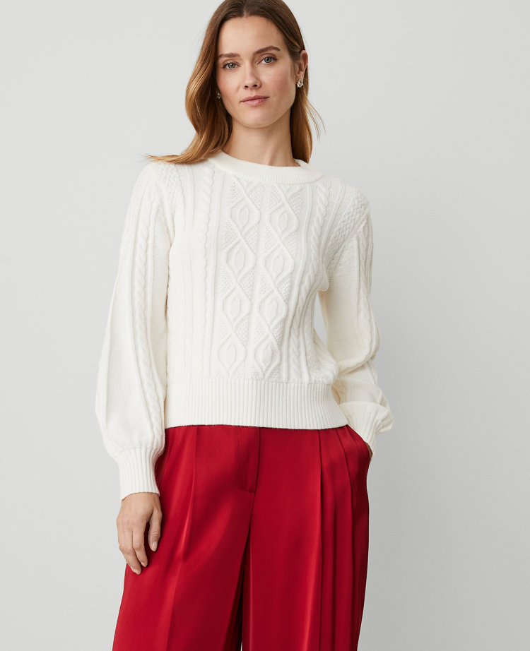 Petite Puff Sleeve Cable Sweater