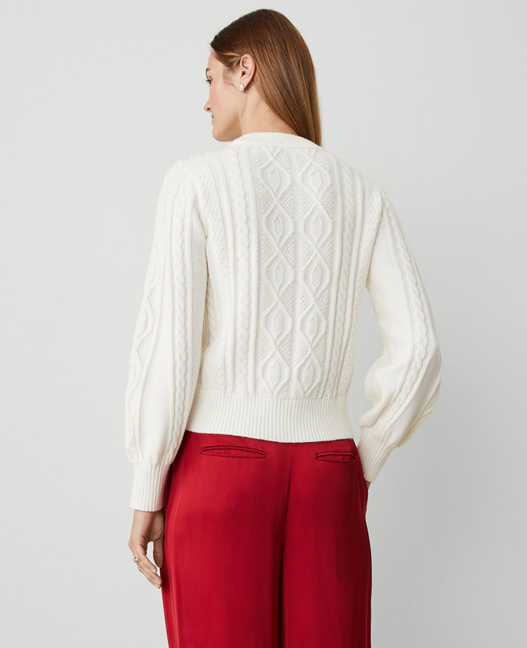 Petite Puff Sleeve Cable Sweater