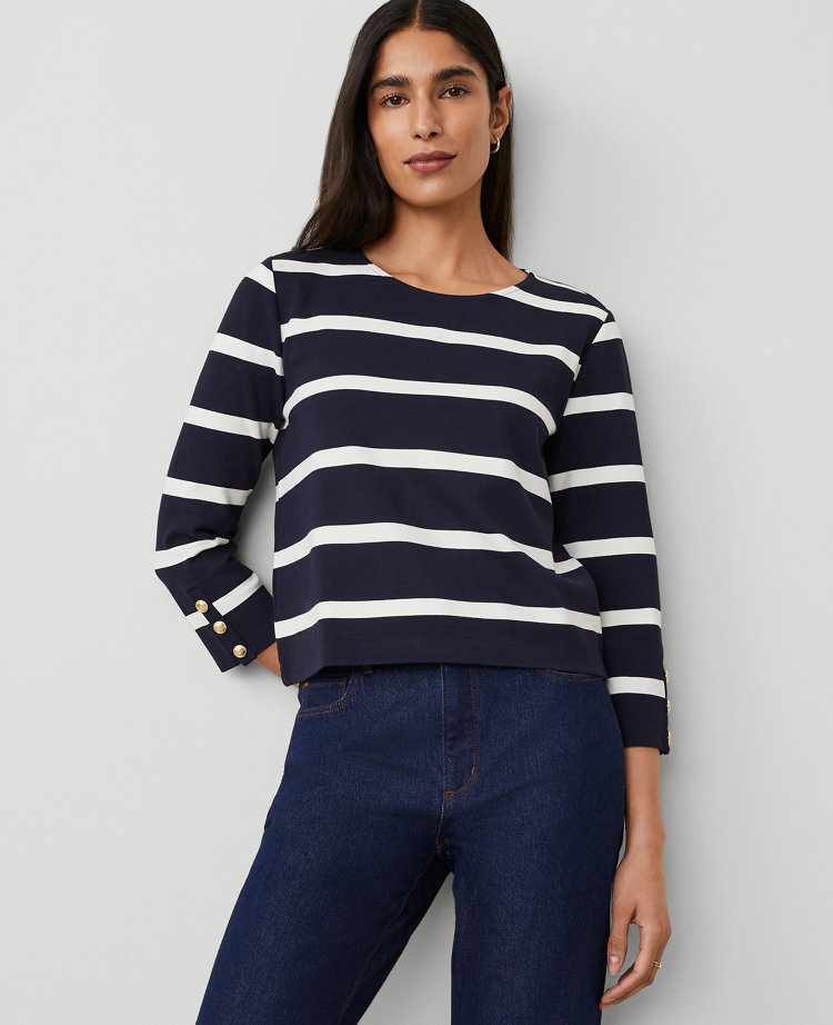 Striped Ponte 3/4-Sleeve Top