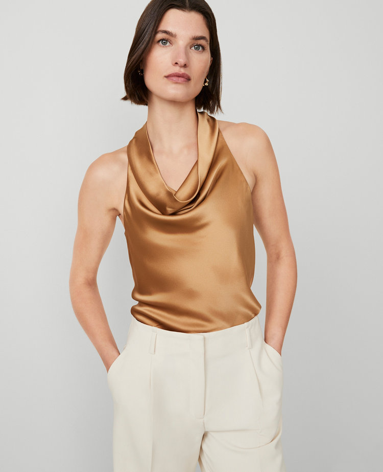 Studio Collection Silk Cowl Neck Halter Top