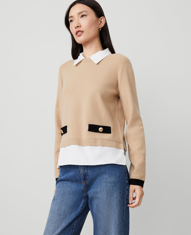 Petite Collared Mixed Media Sweater