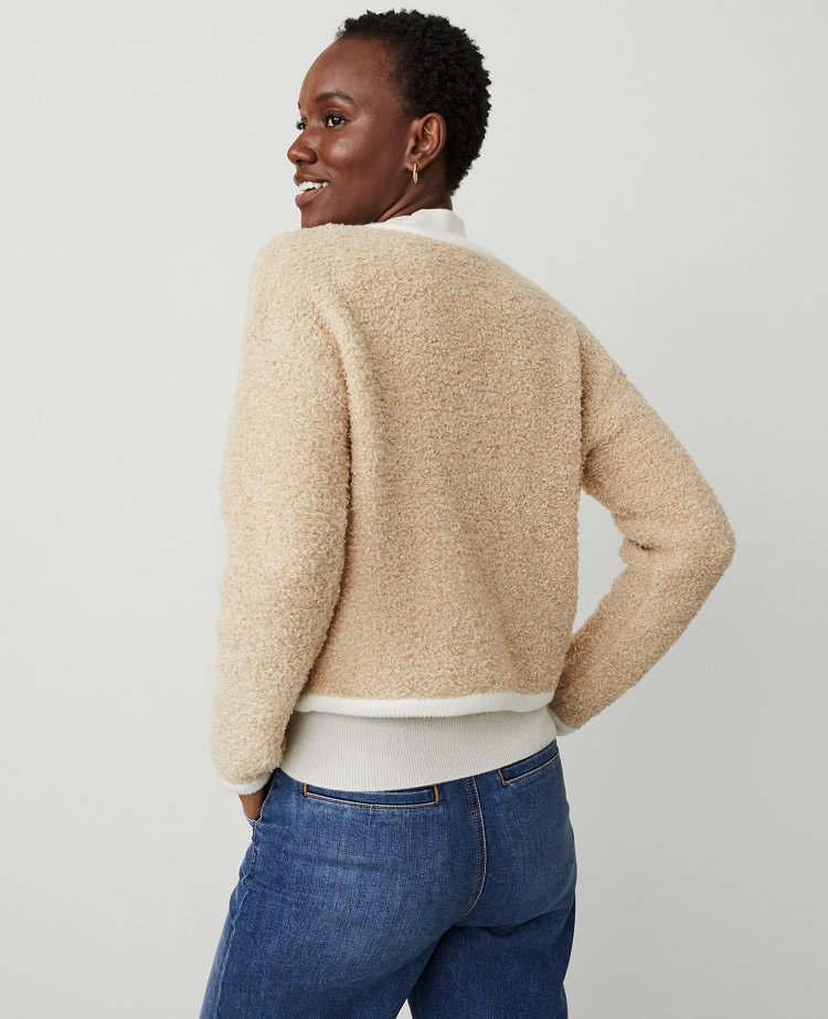 Petite Boucle Contrast Trim Sweater Jacket
