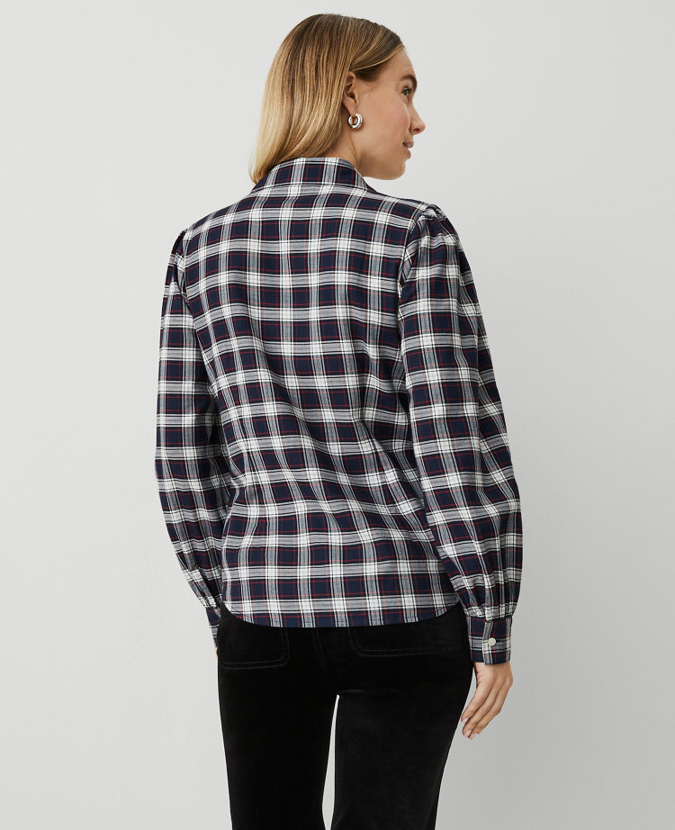 Ann Taylor Weekend Collection Plaid Flannel Shirt In Navy Multi