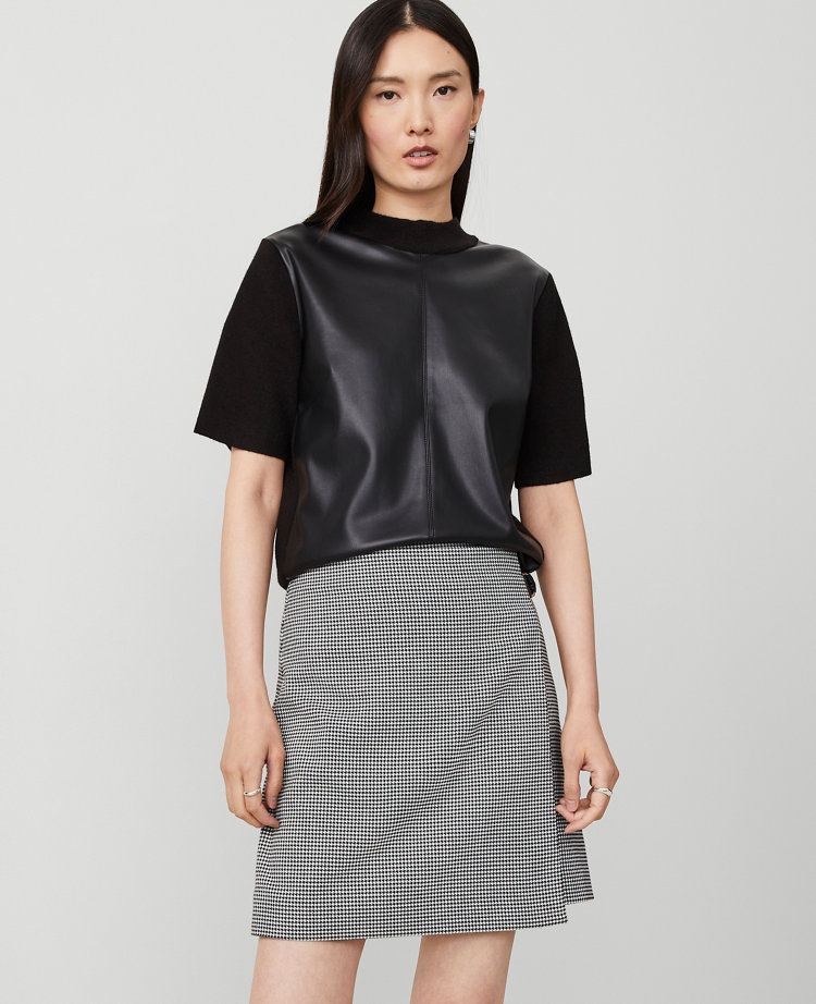 Petite Faux Leather Mixed Media Sweater Tee