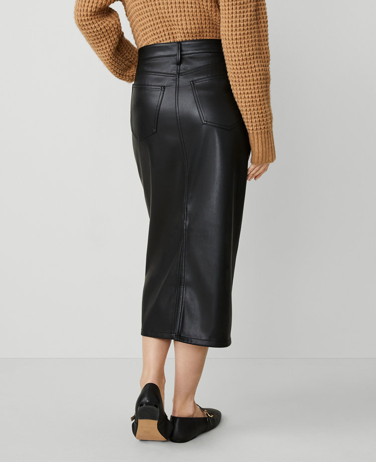 Petite Faux Leather Column Midi Skirt