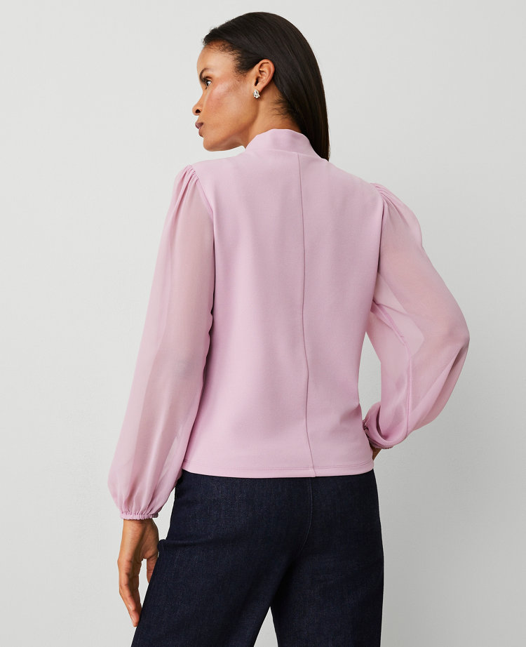 Mock Neck Chiffon Sleeve Top