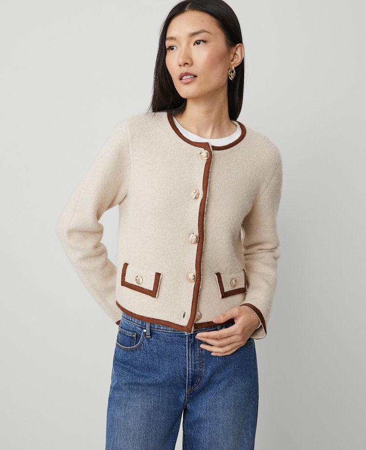 Petite Suede Trim Sweater Jacket