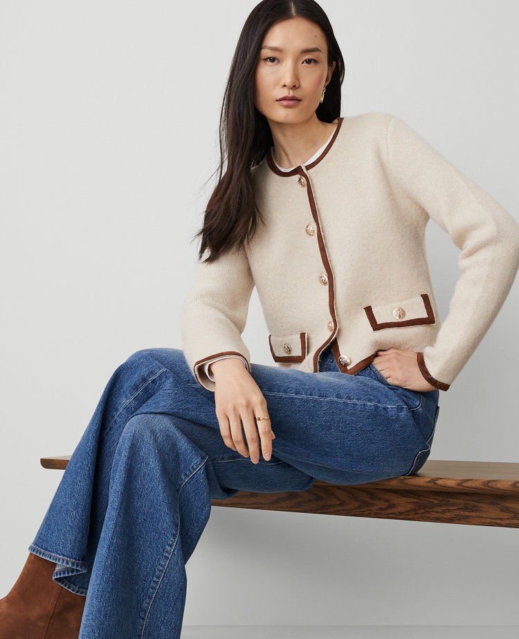 Petite Suede Trim Sweater Jacket