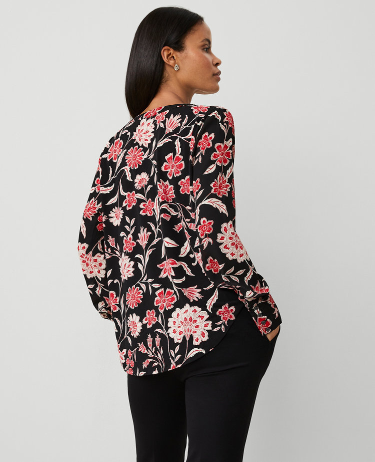 Petite Floral Mixed Media Pleat Front Top
