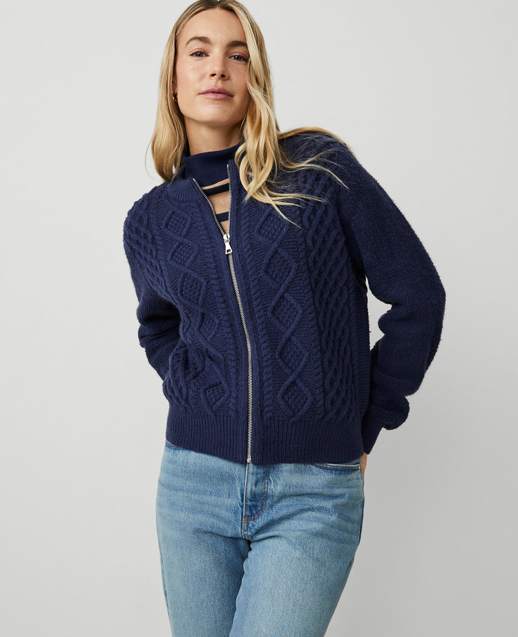 Petite Mixed Stitch Bomber Jacket carousel Product Image 1