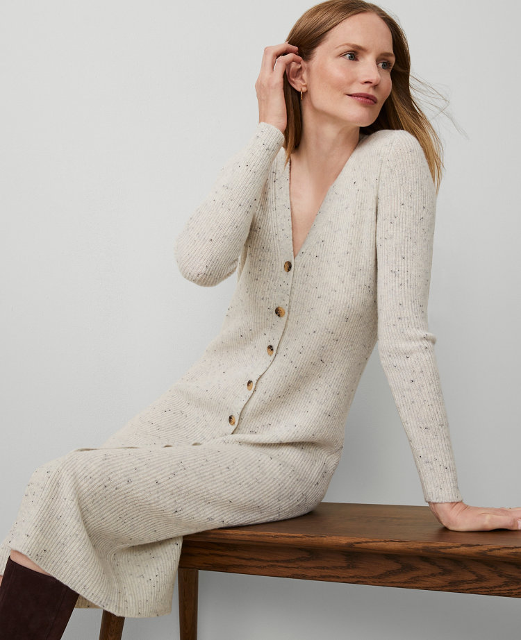 Cashmere Ribbed Cardigan Dress