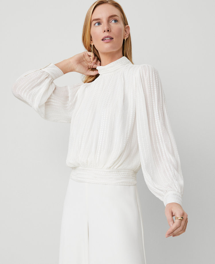 Metallic Stripe Shirred Banded Hem Popover