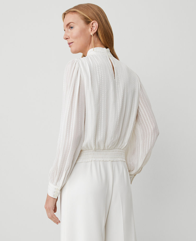 Metallic Stripe Shirred Banded Hem Popover