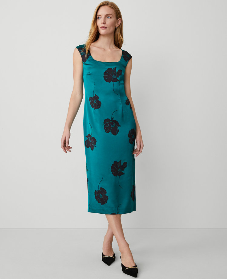 Ann Taylor Floral Square Neck Column Maxi Dress Green Marais Women's