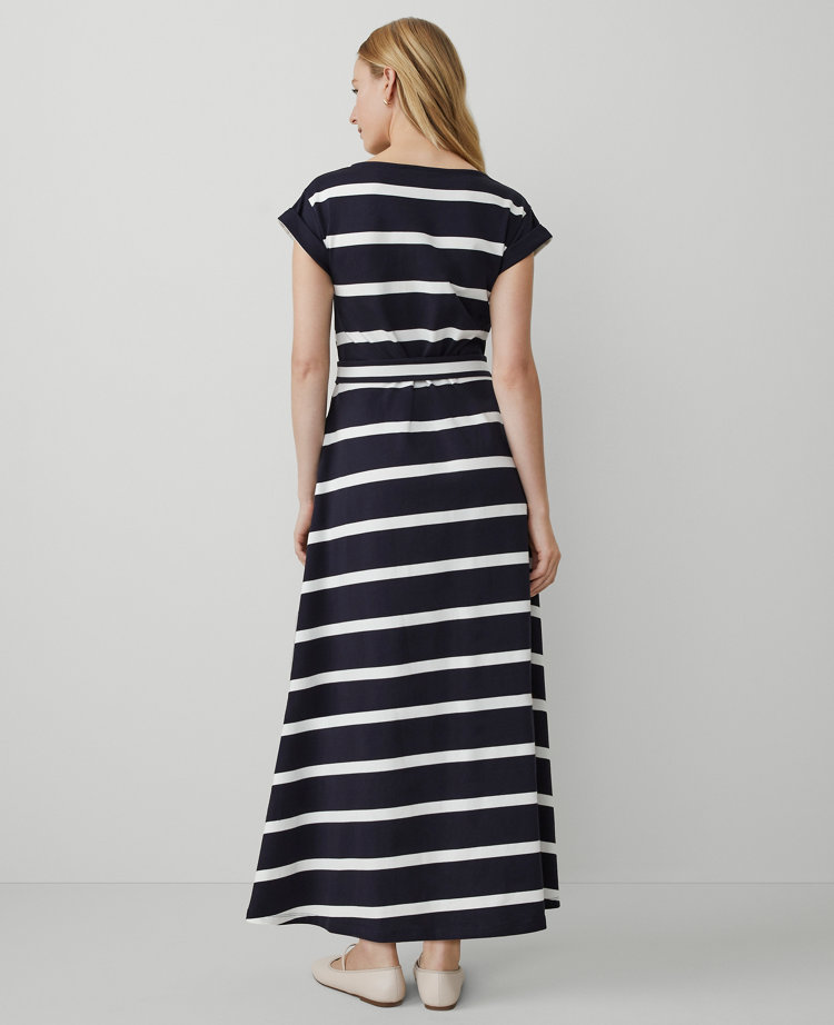 Ann Taylor Striped Knit Boatneck Midi Dress Night Sky Women's