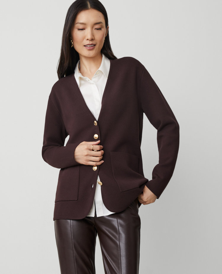 Petite V-Neck Sweater Blazer carousel Product Image 2