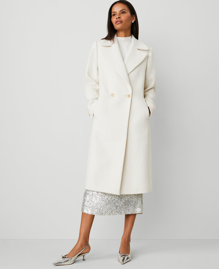 Ann Taylor Double Breasted Coat Winter White Women's