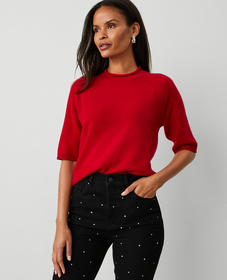 Petite Cashmere Relaxed Roll Neck Tee