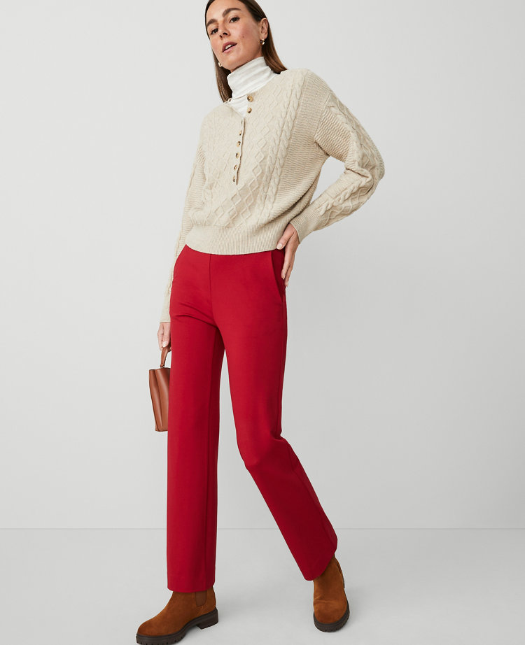 Ann Taylor Ponte Pull On Pant In Gingham Red