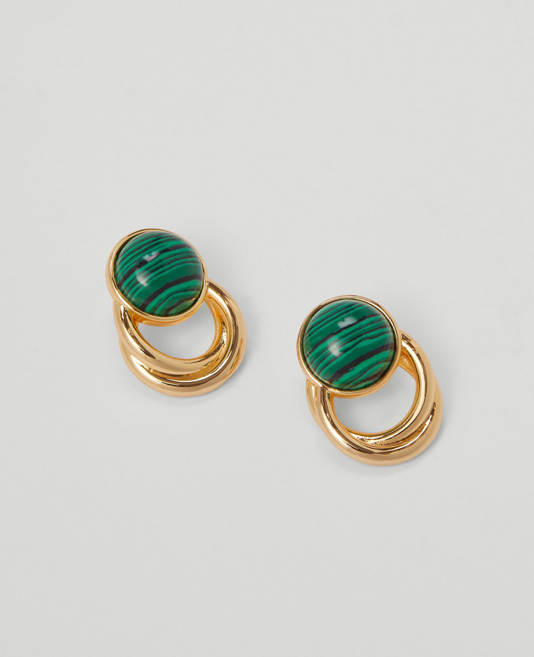 Ann Taylor Stone Loop Stud Earrings Malachite Green Women's