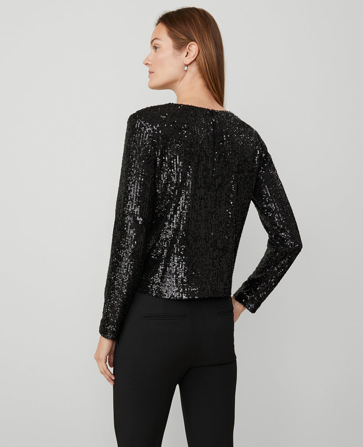 Ann Taylor Sequin Popover Top Black Women's