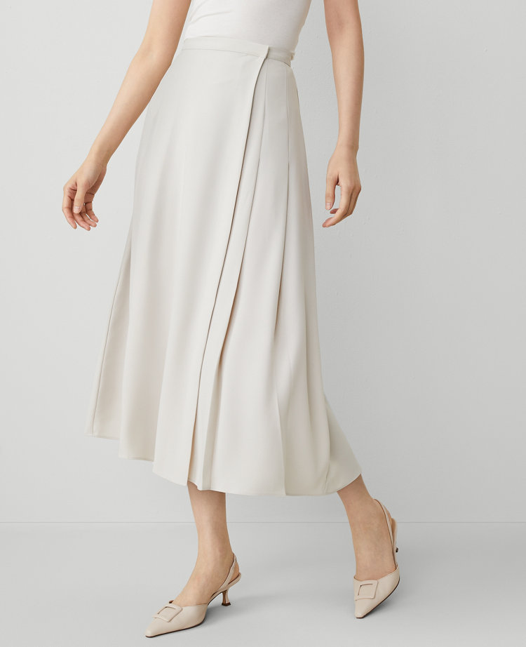 Pleated Wrap Midi Skirt