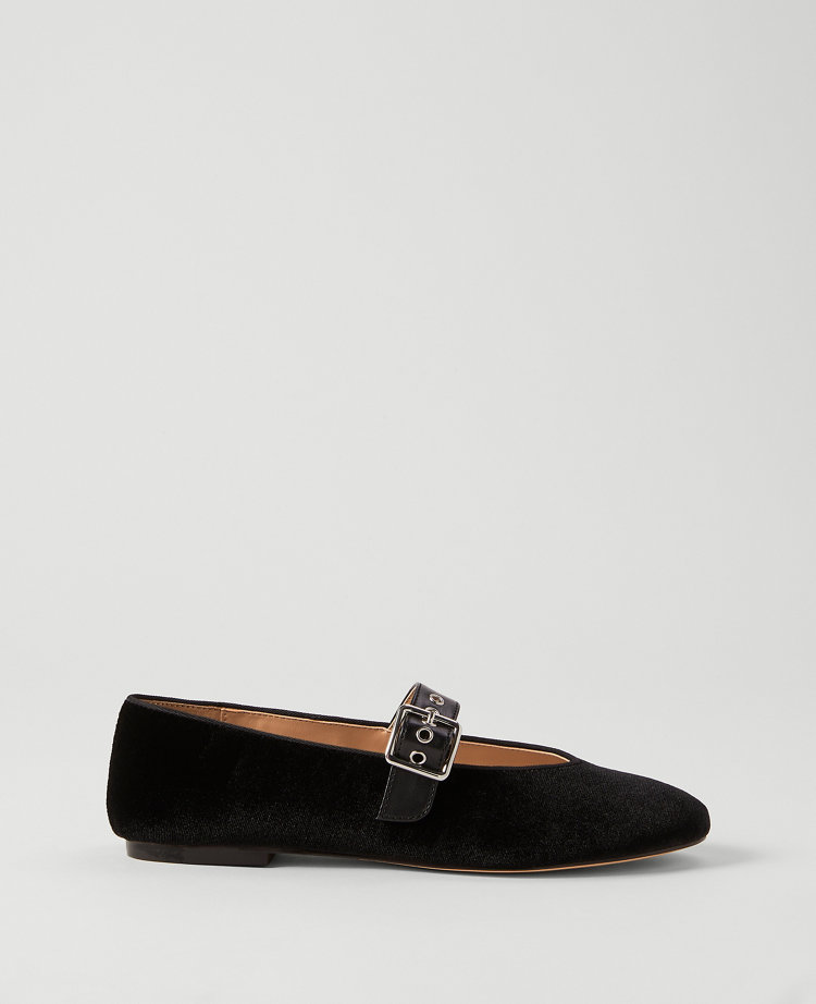 Buckle Mary Jane Velvet Flat