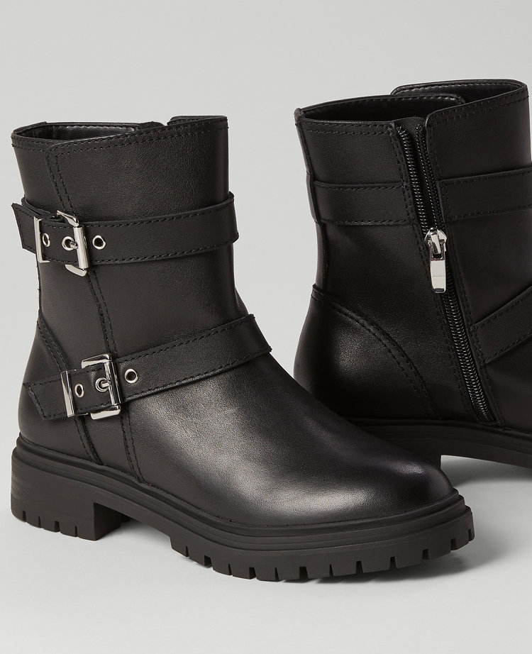 Weekend Collection Buckle Leather Bootie