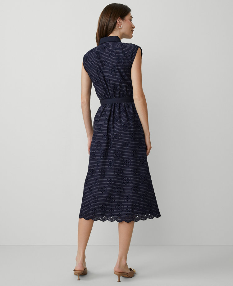 Eyelet Collared Column Midi Dress