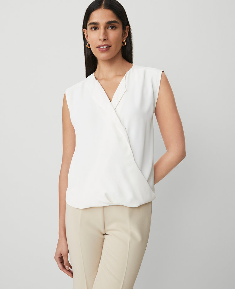 Ann Taylor Wrap Popover Top Winter White Women's