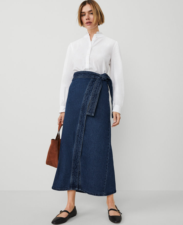 Petite Denim Wrap Maxi Skirt