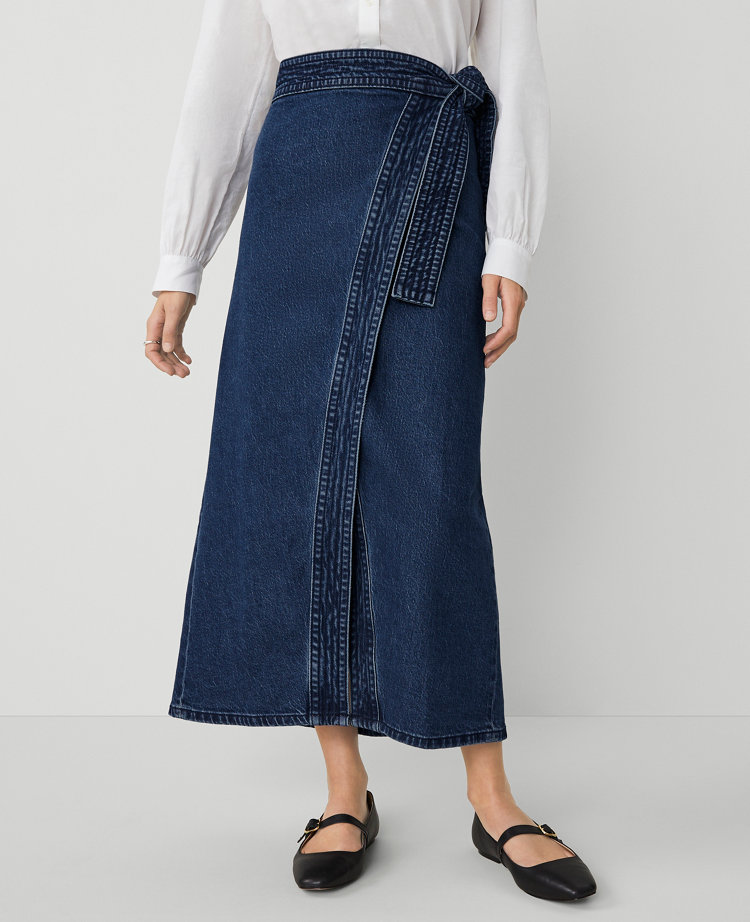 Petite Denim Wrap Maxi Skirt