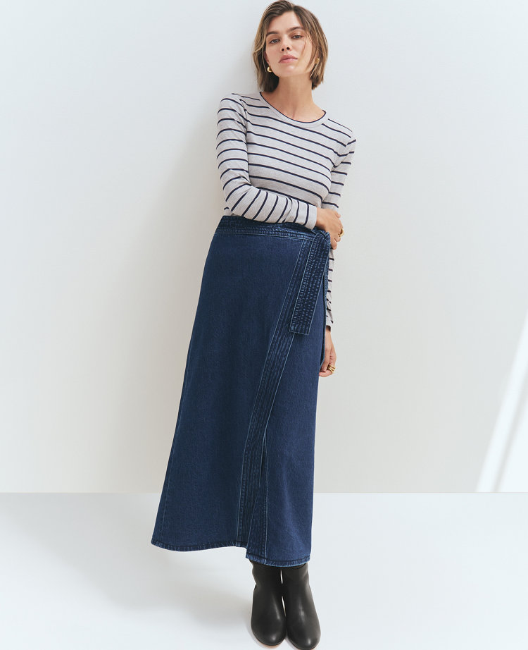 Petite Denim Wrap Maxi Skirt