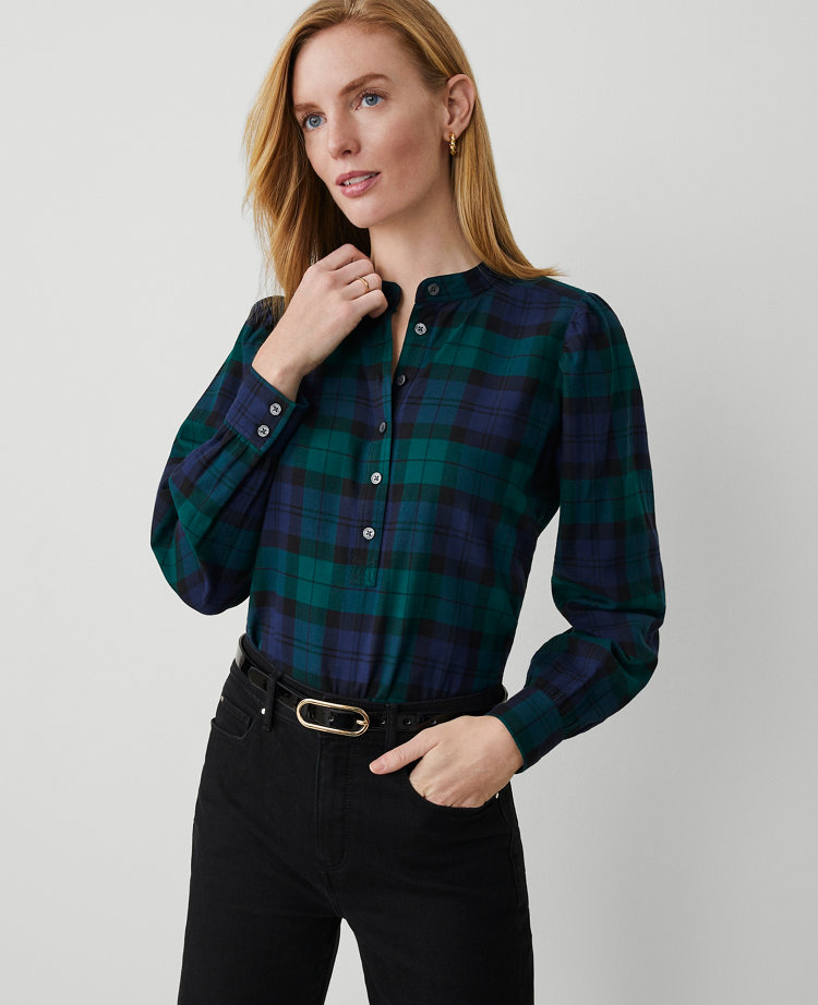 Tartan Half-Placket Button Top