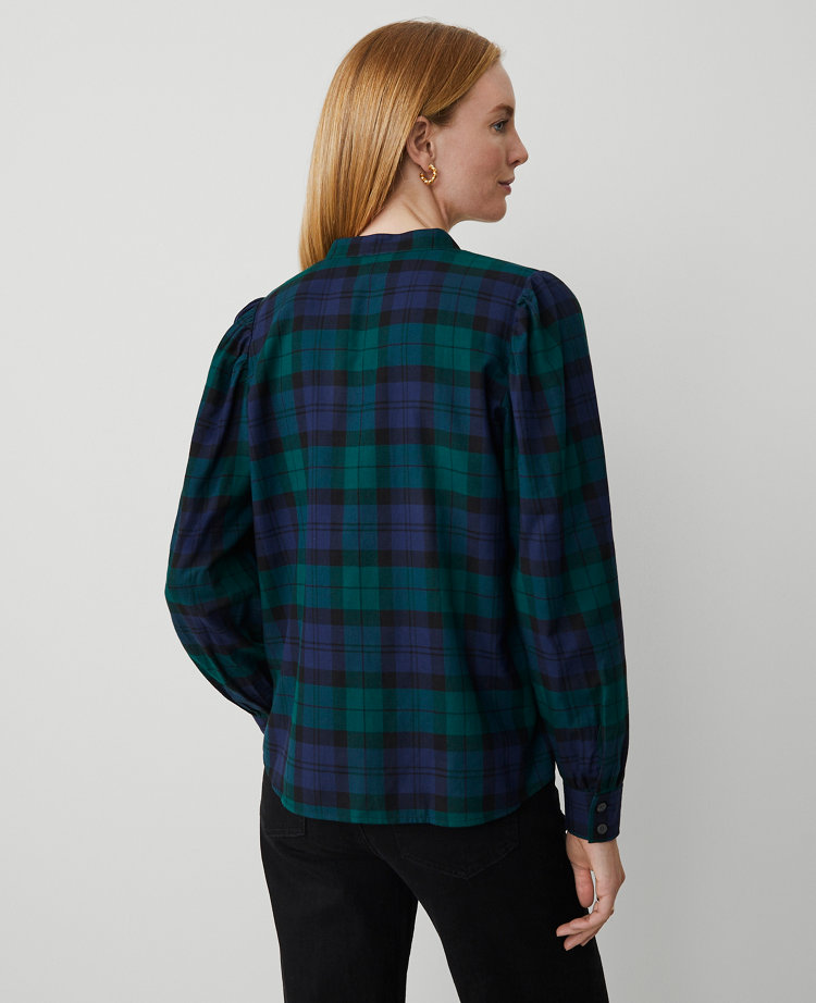 Tartan Half-Placket Button Top