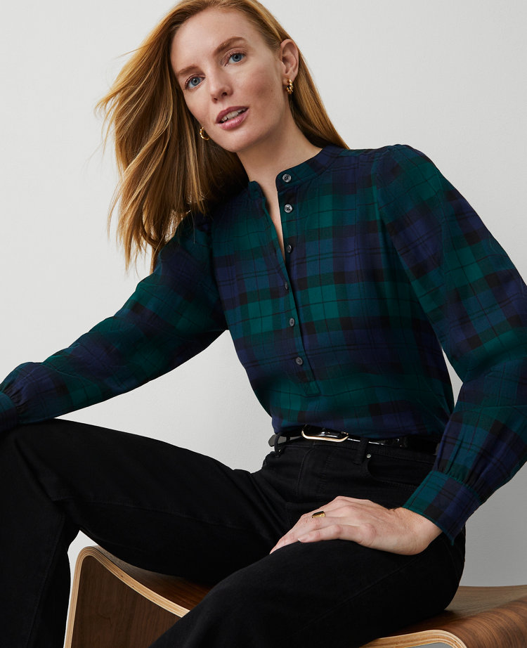 Tartan Half-Placket Button Top