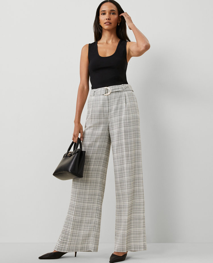 The Belted Pleated Wide-Leg Pant in Plaid