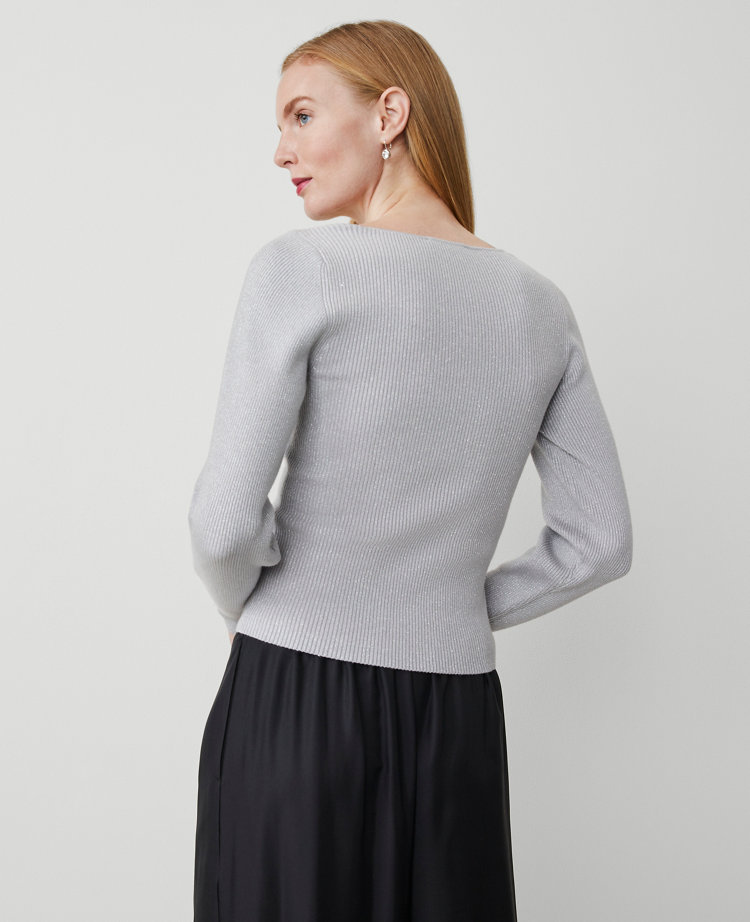 Shimmer V-Neck Ribbed Sweater